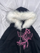 Cross Logo glitter Fur Zip Hoodie