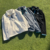 writing flower logo fleece half zip