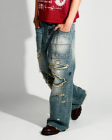 Grunge BORO 铆钉牛仔布