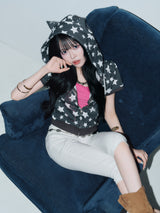 Cat-Ear Short Sleeve Zip Hoodie