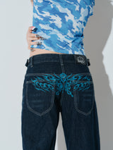 Tribal Logo Straight Denim Pants