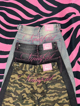 Ninety Girl Logo Glitter Buggy Denim Pants