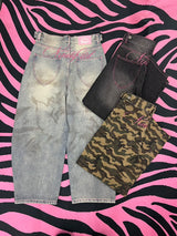Ninety Girl Logo Glitter Buggy Denim Pants