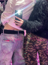 Ninety Girl Logo Glitter Buggy Denim Pants