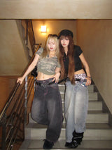 Ninety Girl Logo Glitter Buggy Denim Pants