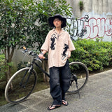 TIGER embroidery open collar shirt