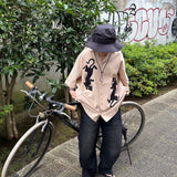 TIGER embroidery open collar shirt