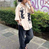 TIGER embroidery open collar shirt