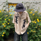 TIGER embroidery open collar shirt