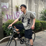 TIGER embroidery open collar shirt