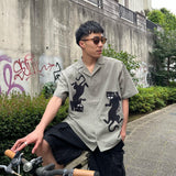 TIGER embroidery open collar shirt