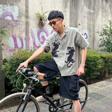 TIGER embroidery open collar shirt