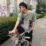 TIGER embroidery open collar shirt