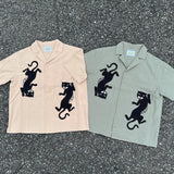 TIGER embroidery open collar shirt