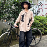 TIGER embroidery open collar shirt