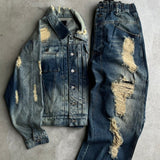 Damaged overdyed loose denim jacket