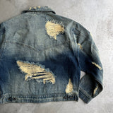 Damaged overdyed loose denim jacket