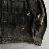 Damaged overdyed loose denim jacket