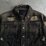 Damaged overdyed loose denim jacket