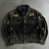 Damaged overdyed loose denim jacket
