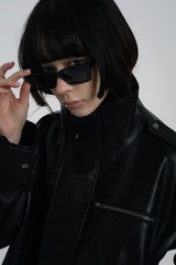 synthetic leather stand blouson