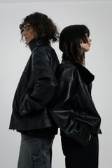 synthetic leather stand blouson