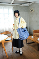 毛足の長いギンガムチェックのひきこもりbag