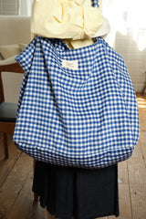 毛足の長いギンガムチェックのひきこもりbag