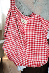 毛足の長いギンガムチェックのひきこもりbag