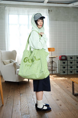 毛足の長いギンガムチェックのひきこもりbag