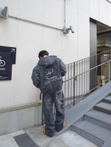 CMT ruler boa denim hooded jacket