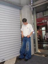 camouflage patch wide denim