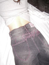 Ninety Girl Logo Glitter Buggy Denim Pants