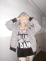 九十女孩动物印花镂空连帽衫