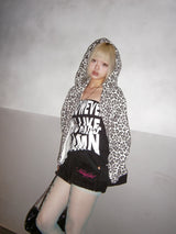 九十女孩动物印花镂空连帽衫