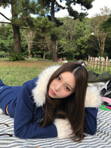 Ninety Girl Rhinestone Fur Zip Hoodie