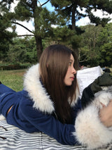 Ninety Girl Rhinestone Fur Zip Hoodie