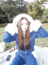 Ninety Girl Rhinestone Fur Zip Hoodie