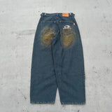 Heisei徽標寬Tuck牛仔褲