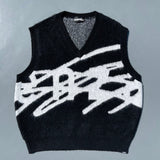 큰 로고 니트 조끼