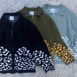 Leopard zip up knit polo