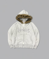 Tribal logo fur zip hoodie
