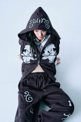 Lace twins logo zip hoodie