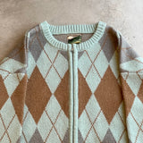 아가일 프린트 zip 카디건