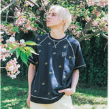 msb patch flower embroidery pattern short sleeve sweat