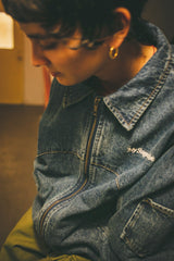 MSB徽標牛仔布拉鍊夾克