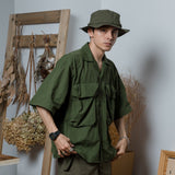 Military wide flap pocket short length shirt 【AZR-BL-0001-015】