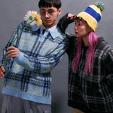 Brushed check loose knit