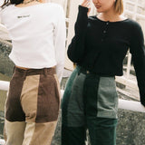 HTH original corduroy patch flare pants