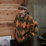 아가일 프린트 zip 카디건